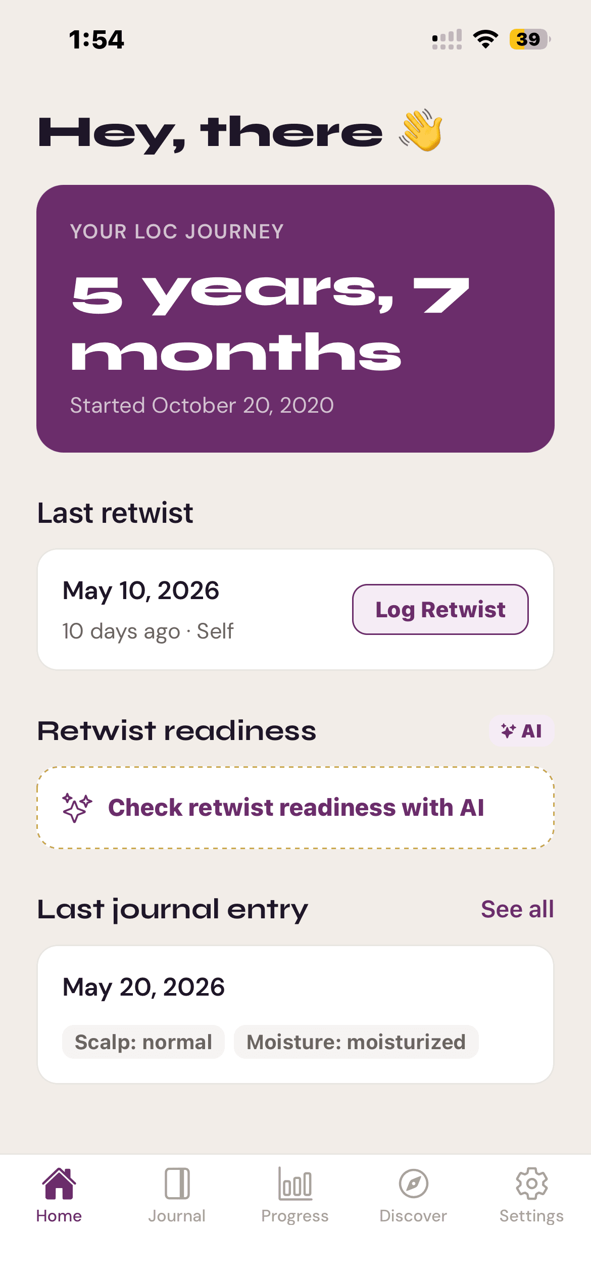 Rootd app — loc journey home screen